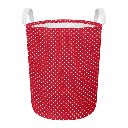 Red And White Christmas Dots Print Round Laundry Basket