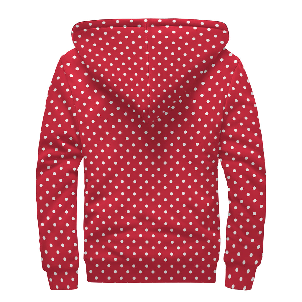 Red And White Christmas Dots Print Sherpa Lined Zip Up Hoodie