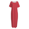 Red And White Christmas Dots Print Short Sleeve Long Nightdress