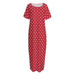 Red And White Christmas Dots Print Short Sleeve Long Nightdress