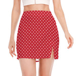 Red And White Christmas Dots Print Side Slit Mini Skirt