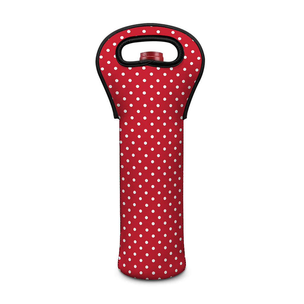 Red And White Christmas Dots Print Single Neoprene Wine Tote
