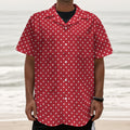 Red And White Christmas Dots Print Textured Short Sleeve Shirt