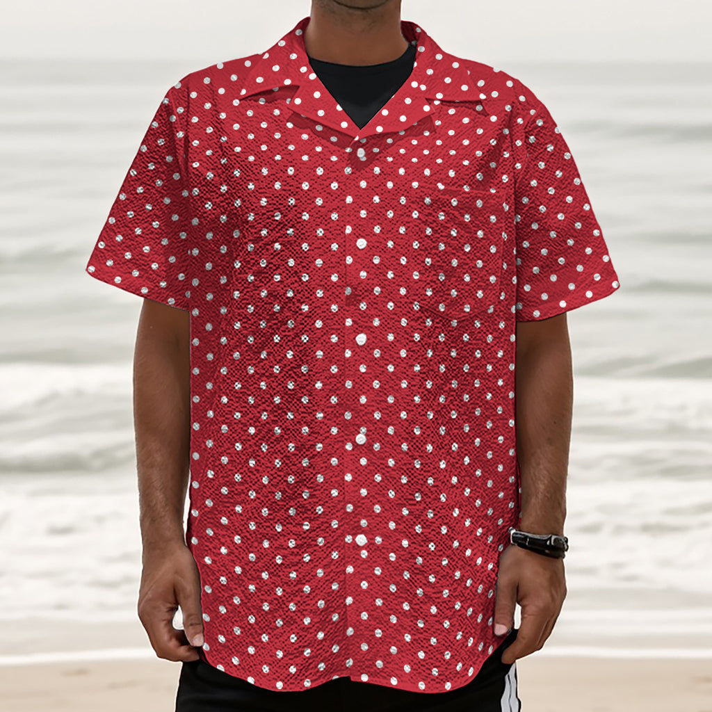 Red And White Christmas Dots Print Textured Short Sleeve Shirt