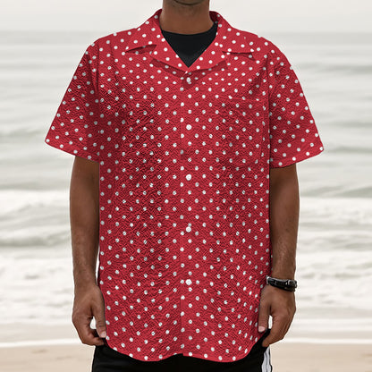 Red And White Christmas Dots Print Textured Short Sleeve Shirt