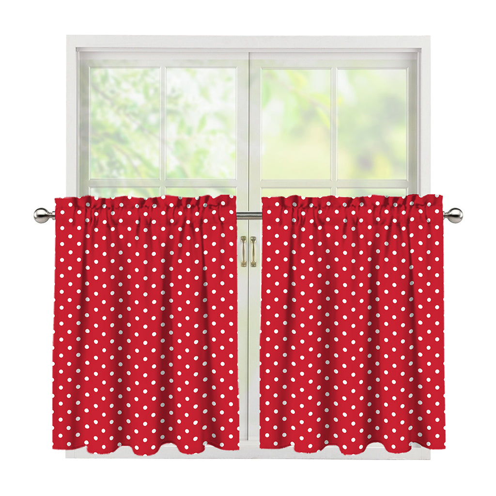 Red And White Christmas Dots Print Tier Curtains
