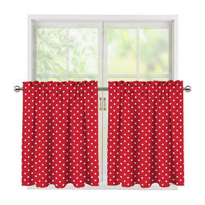 Red And White Christmas Dots Print Tier Curtains