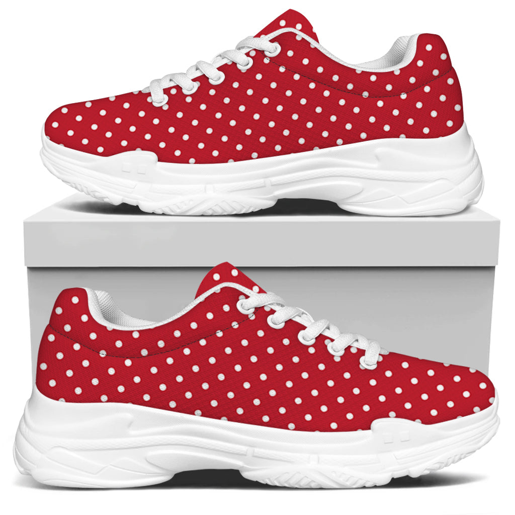 Red And White Christmas Dots Print White Chunky Shoes