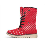 Red And White Christmas Dots Print Winter Boots