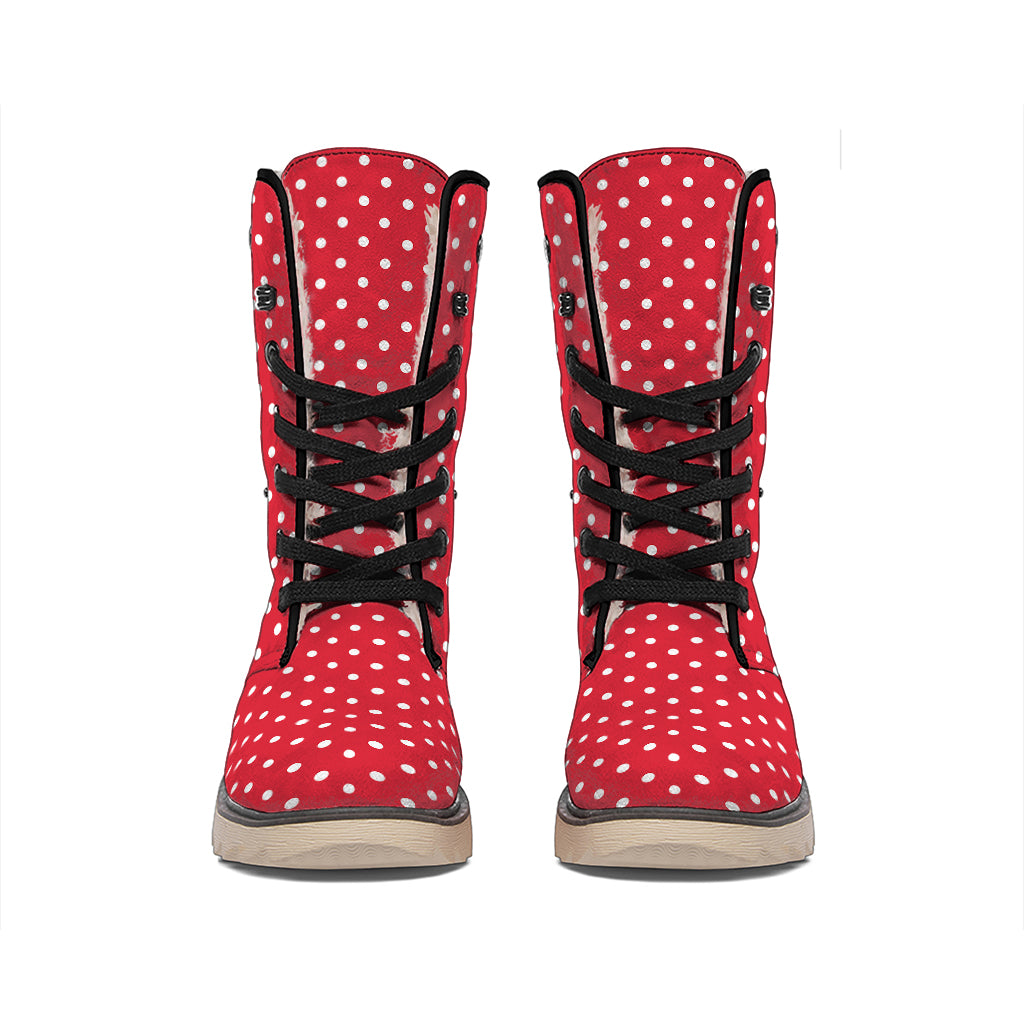 Red And White Christmas Dots Print Winter Boots