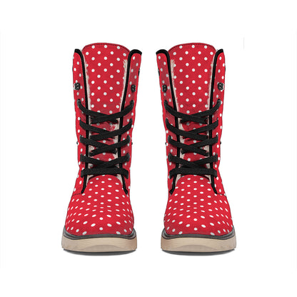 Red And White Christmas Dots Print Winter Boots