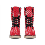 Red And White Christmas Dots Print Winter Boots