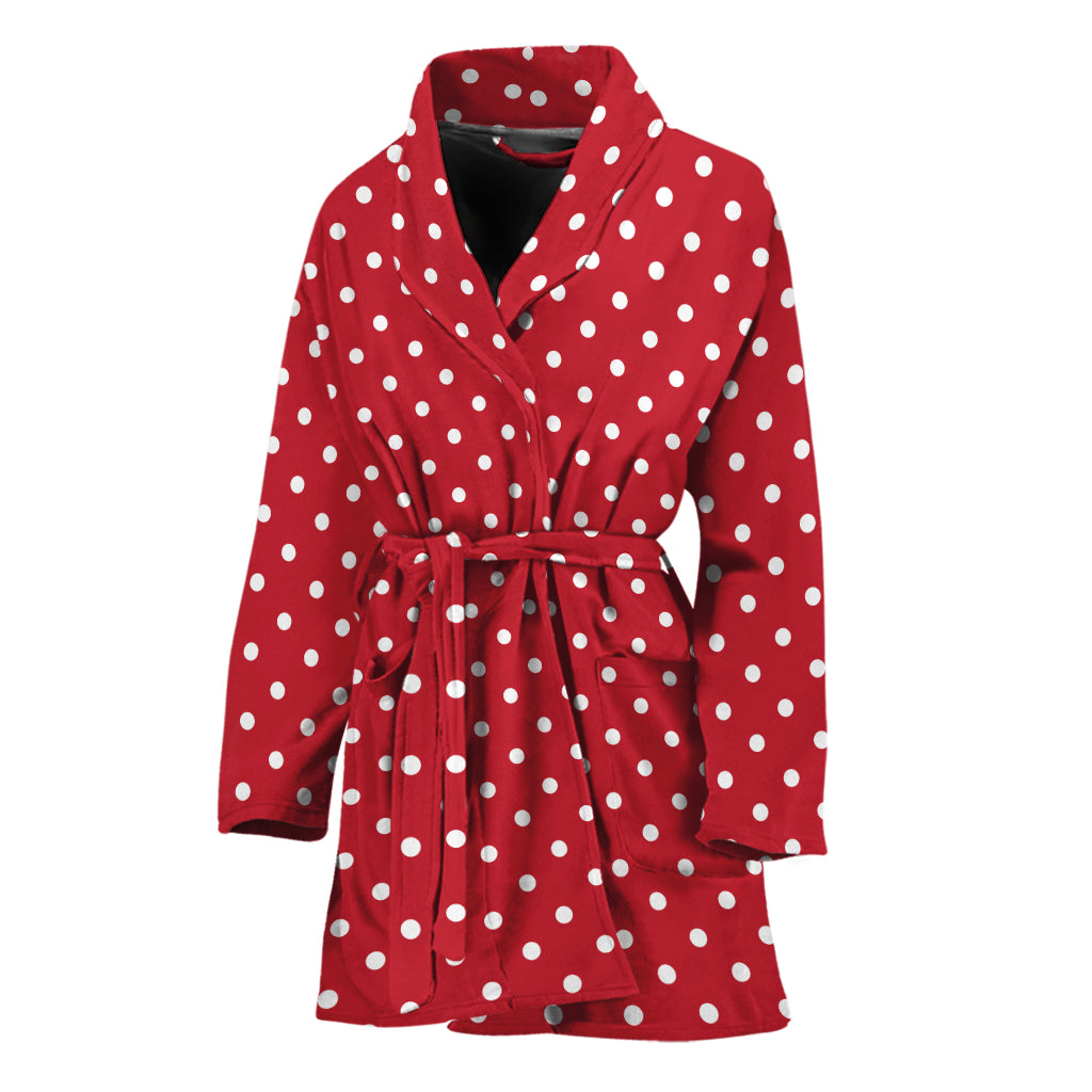 Red And White Christmas Dots Print Women's Bathrobe