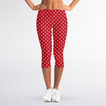 Red And White Christmas Dots Print Women's Capri Leggings