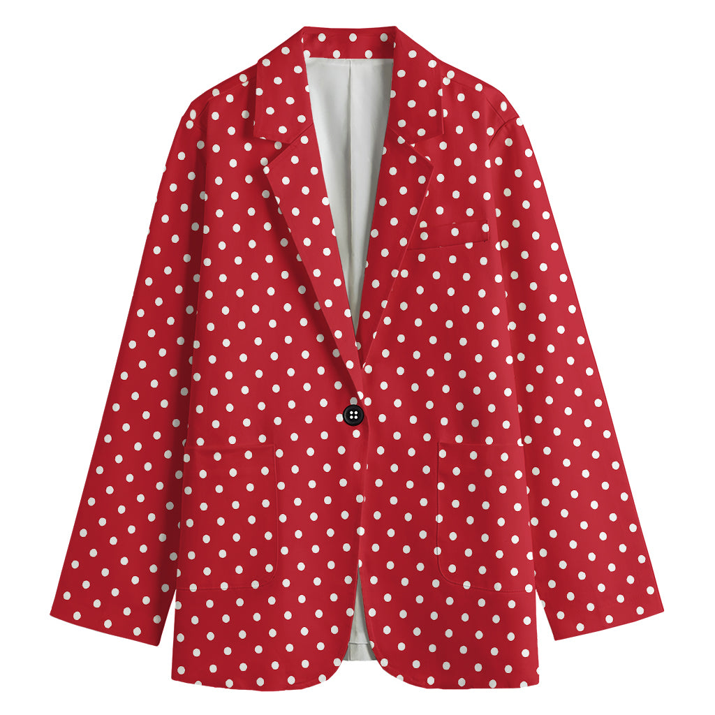 Red And White Christmas Dots Print Women's Cotton Blazer