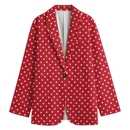 Red And White Christmas Dots Print Women's Cotton Blazer