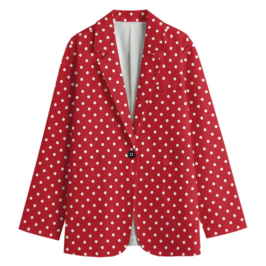Red And White Christmas Dots Print Women's Cotton Blazer