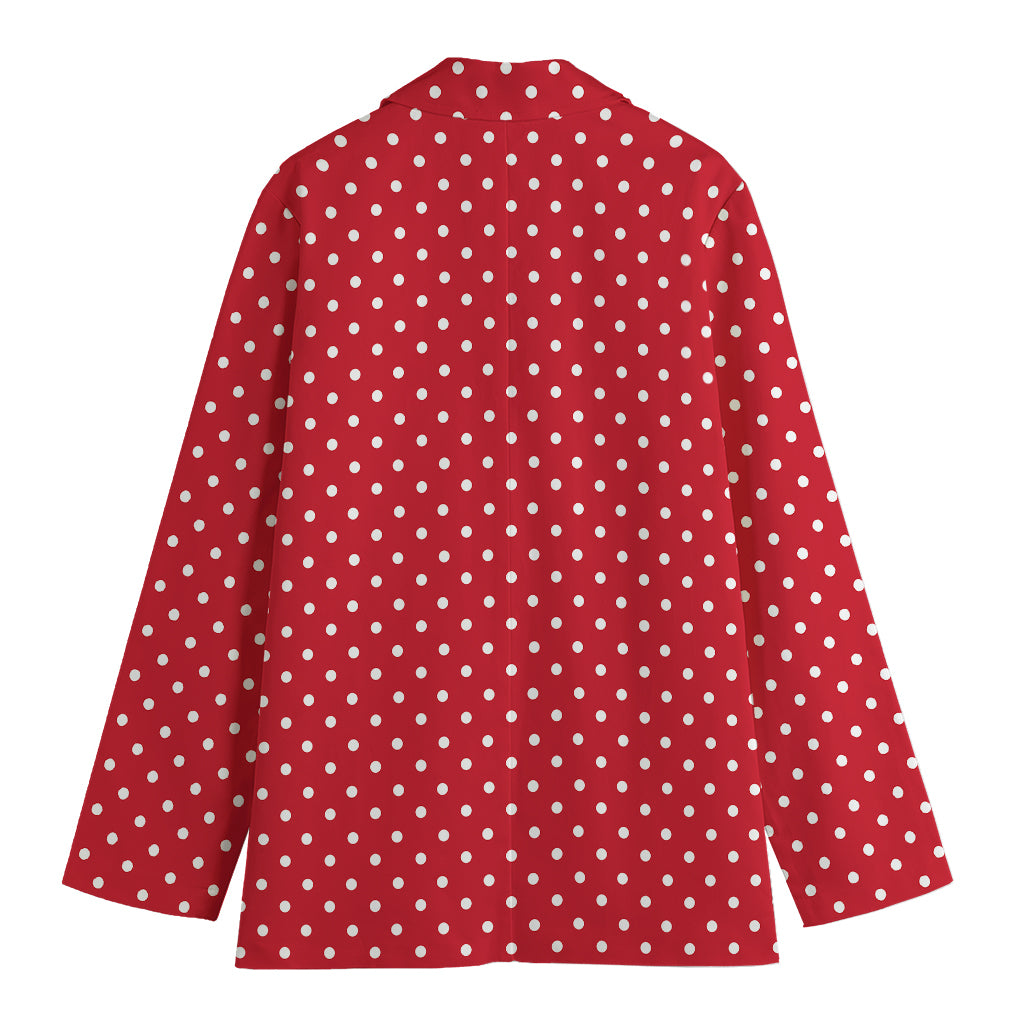 Red And White Christmas Dots Print Women's Cotton Blazer
