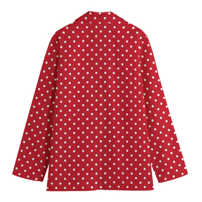 Red And White Christmas Dots Print Women's Cotton Blazer