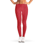 Red And White Christmas Dots Print Women's Leggings