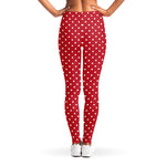 Red And White Christmas Dots Print Women's Leggings