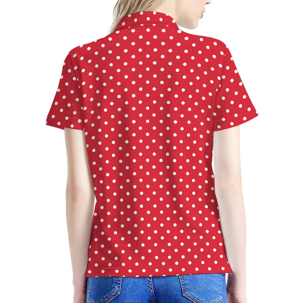 Red And White Christmas Dots Print Women's Polo Shirt