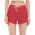 Red And White Christmas Dots Print Women's Split Running Shorts