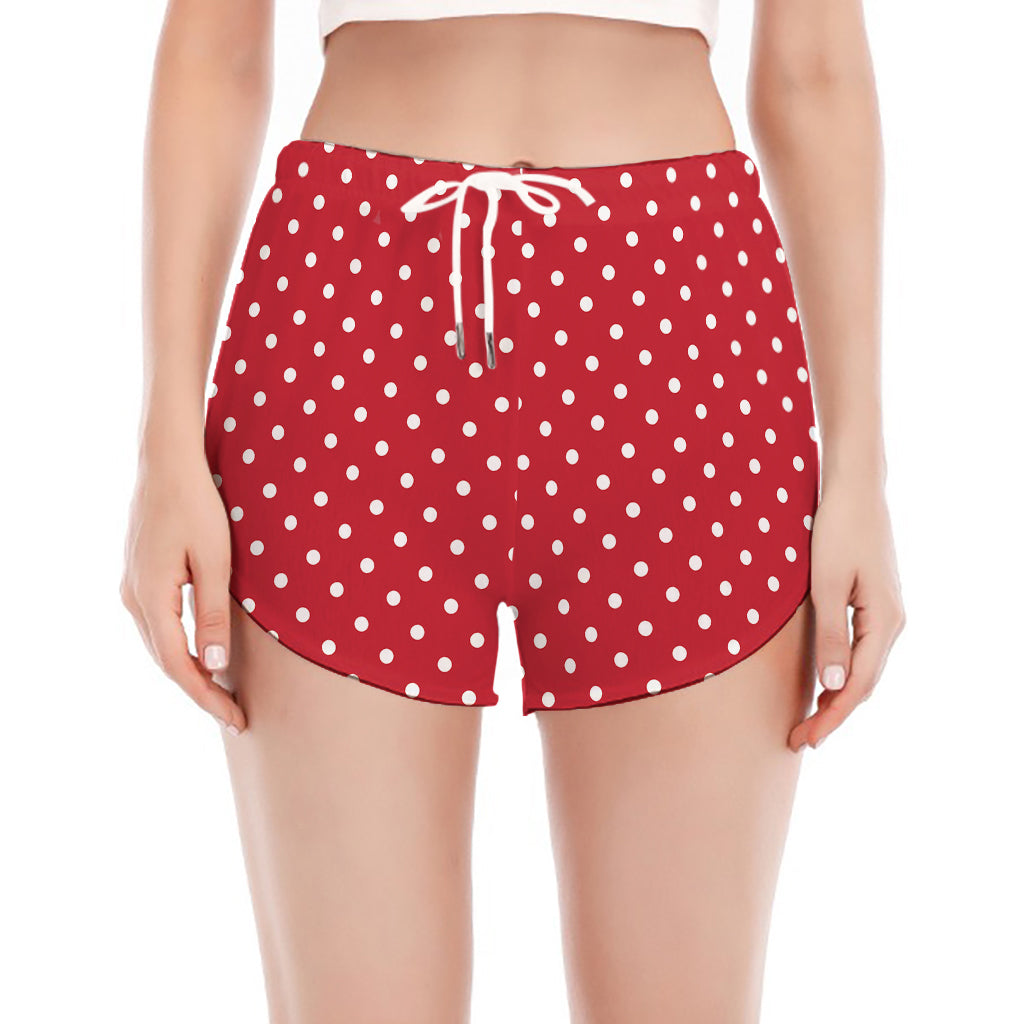 Red And White Christmas Dots Print Women's Split Running Shorts