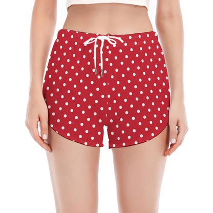 Red And White Christmas Dots Print Women's Split Running Shorts