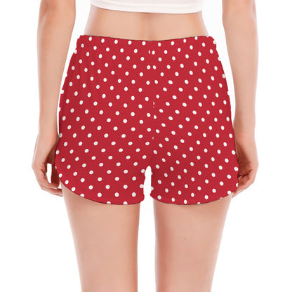 Red And White Christmas Dots Print Women's Split Running Shorts