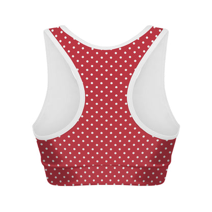 Red And White Christmas Dots Print Women's Sports Bra