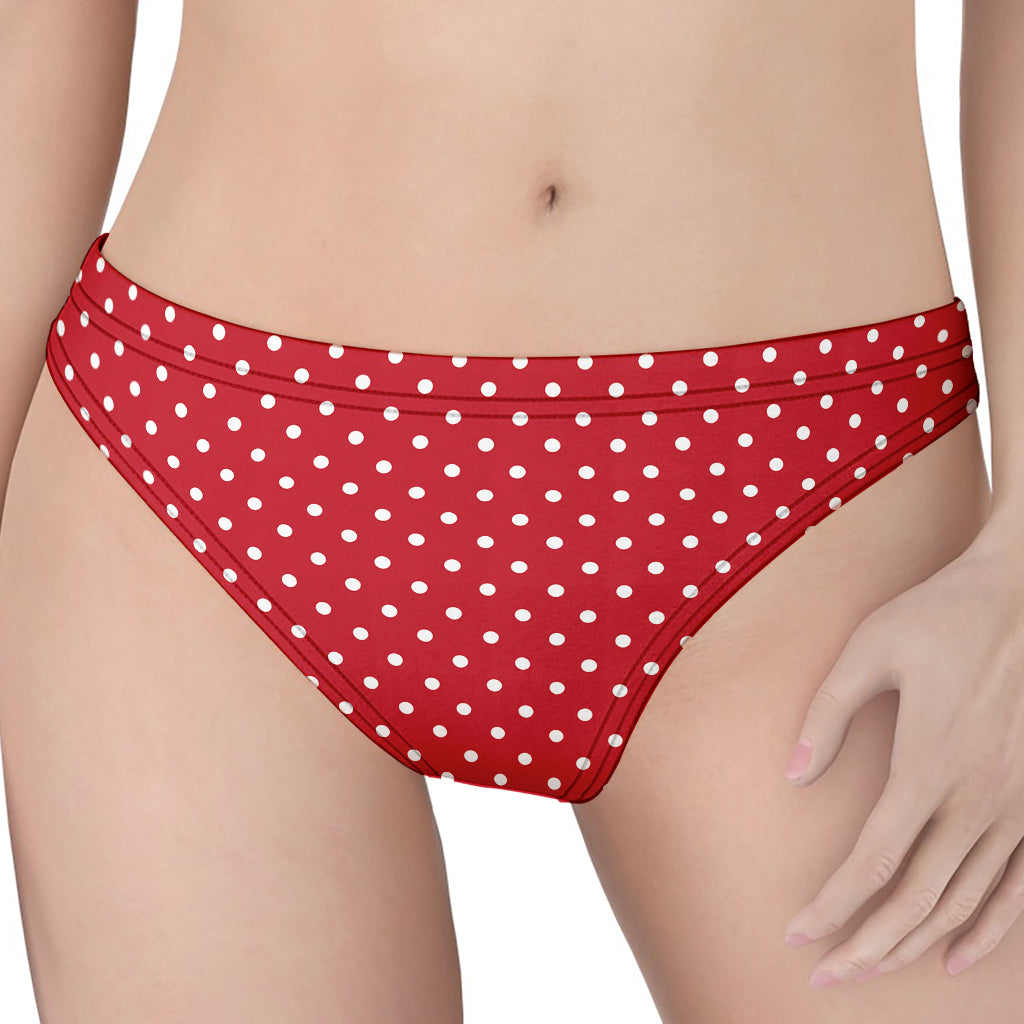 Red And White Christmas Dots Print Women's Thong