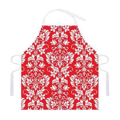 Red And White Damask Pattern Print Adjustable Apron