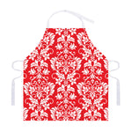 Red And White Damask Pattern Print Adjustable Apron