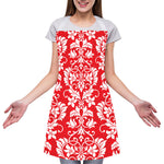 Red And White Damask Pattern Print Adjustable Apron