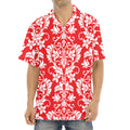 Red And White Damask Pattern Print Aloha Shirt