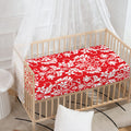 Red And White Damask Pattern Print Baby Crib Sheet