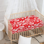 Red And White Damask Pattern Print Baby Crib Sheet