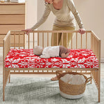 Red And White Damask Pattern Print Baby Crib Sheet