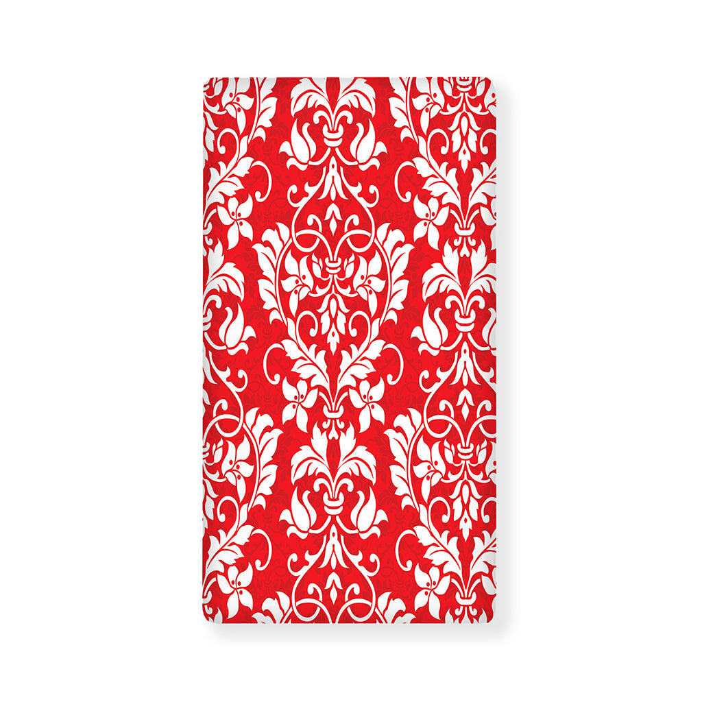 Red And White Damask Pattern Print Baby Crib Sheet