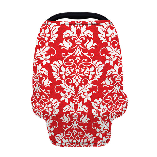 Red And White Damask Pattern Print Baby Seat Cover