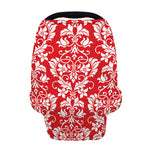 Red And White Damask Pattern Print Baby Seat Cover