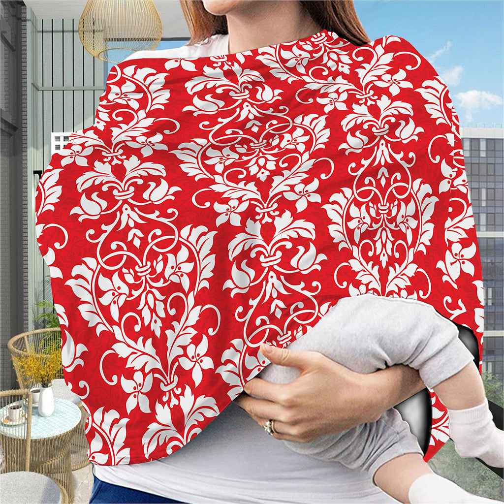 Red And White Damask Pattern Print Baby Seat Cover