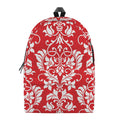 Red And White Damask Pattern Print School Backpack