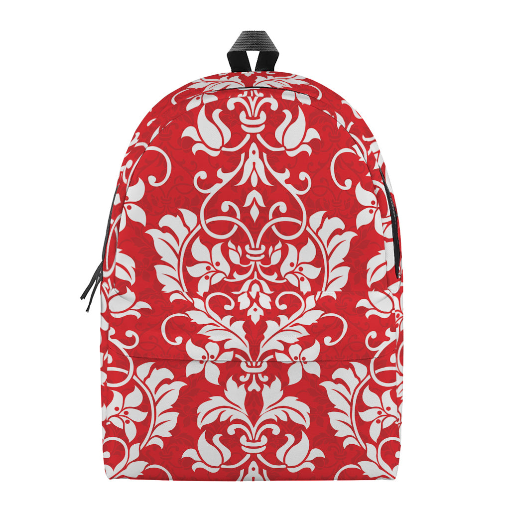 Red And White Damask Pattern Print Backpack