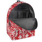 Red And White Damask Pattern Print Backpack
