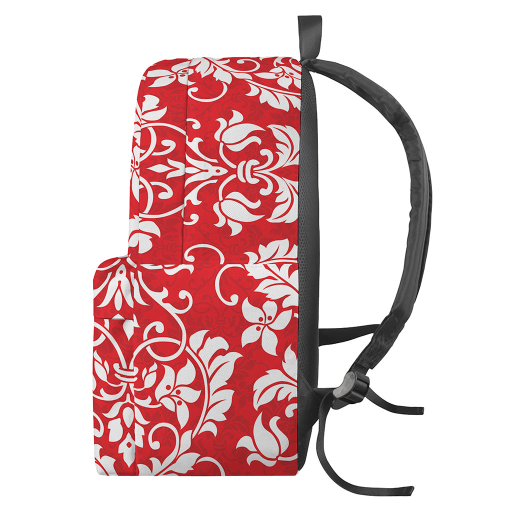 Red And White Damask Pattern Print Backpack