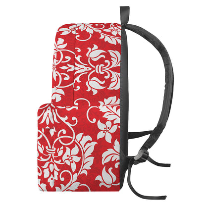 Red And White Damask Pattern Print Backpack