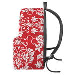 Red And White Damask Pattern Print Backpack