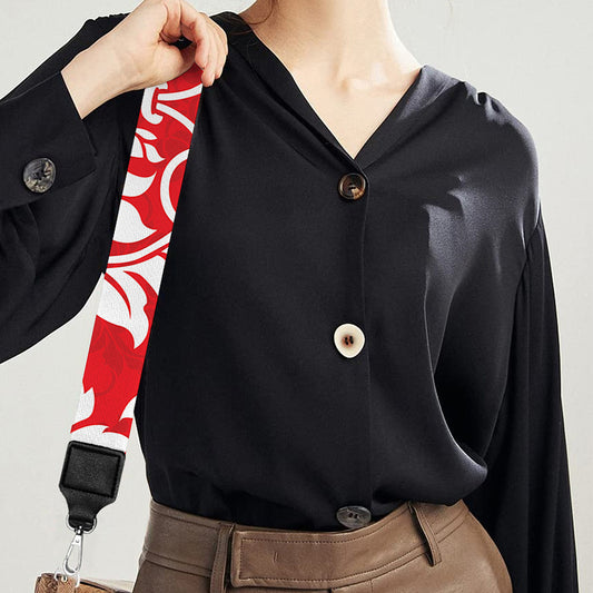 Red And White Damask Pattern Print Bag Strap